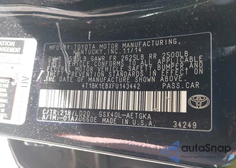 2015 Toyota Avalon Xle from USA, damaged, VIN 4T1BK1EBXFU143442
